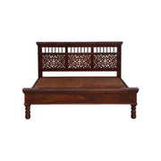 Solid Sheesham Wood Bed with Carved Headboard